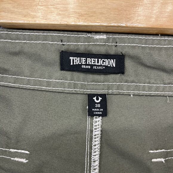 True Religion Jeans Cargo pants Men's Size 38 Kalamata Green $159 Flap - Picture 11 of 16